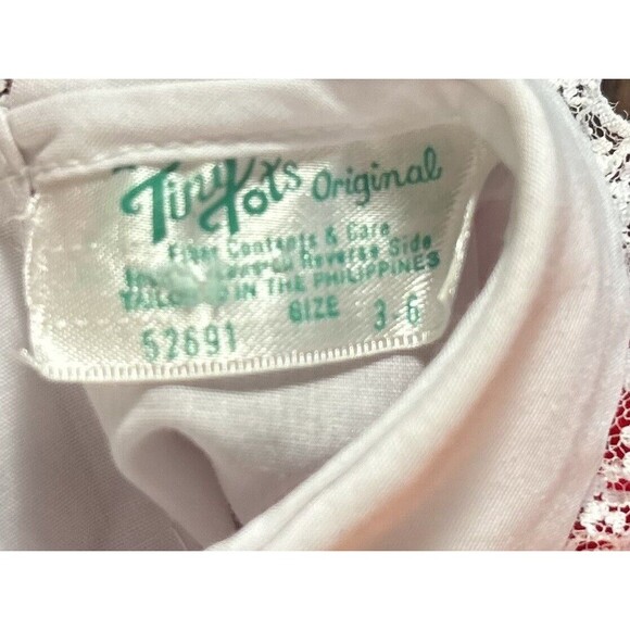 Vintage Tiny Tots Girl 3 - 6 Mo Red Floral Dress Apron 2 Piece Set - Picture 5 of 6